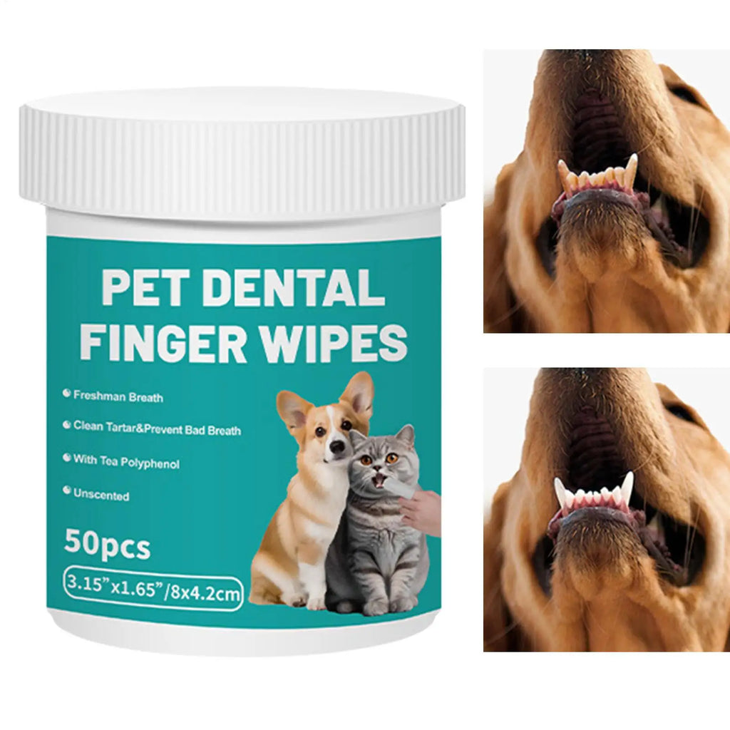 Dog Teeth Cleaning Finger Wipes 50-Pack | Pet Dental Care