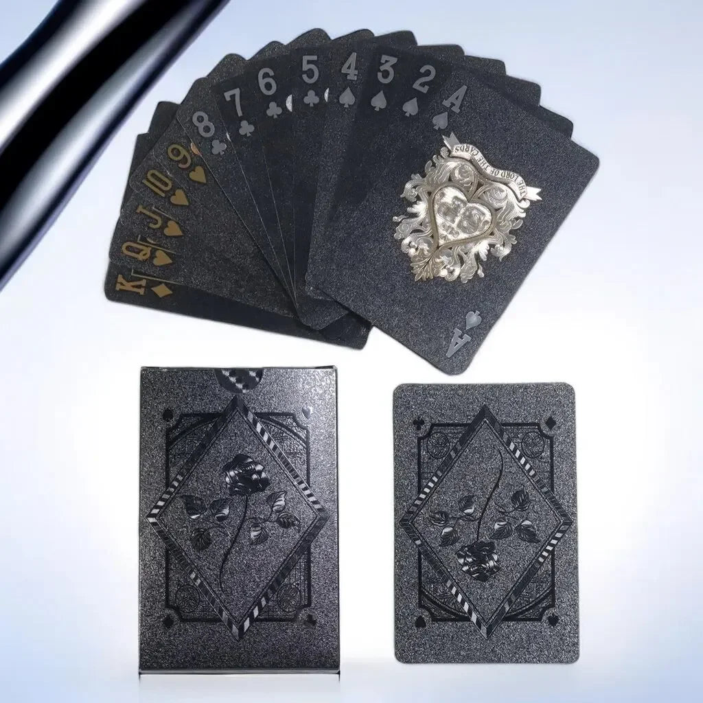 Black Rose Frosted Waterproof PVC Playing Cards | Texas Poker Deck