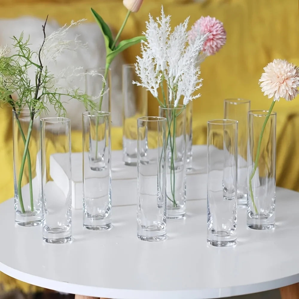12 Glass Cylinder Vase Clear Small Flower Home Decoration Party