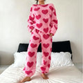 Women's Pink Heart Coral Fleece Pajama Set – Warm 2Pc Loungewear