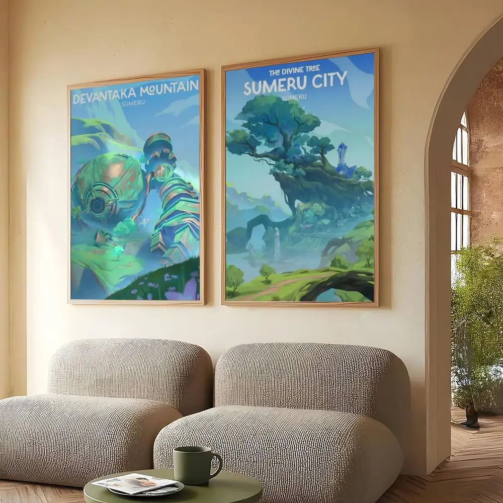 Genshin Impact Map Wall Poster Sticker – HD Game Room Decor
