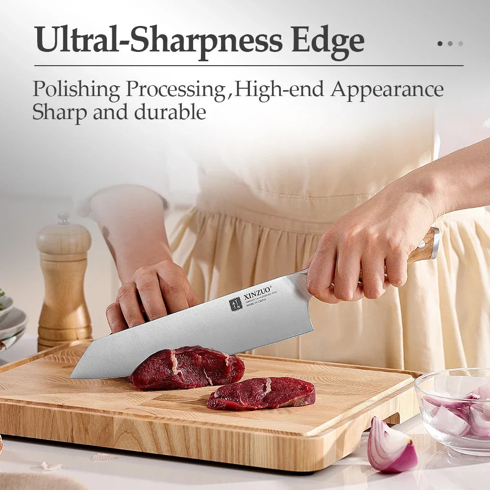XINZUO 8.27" Bunka Chef Knife – German Steel & Olive Wood