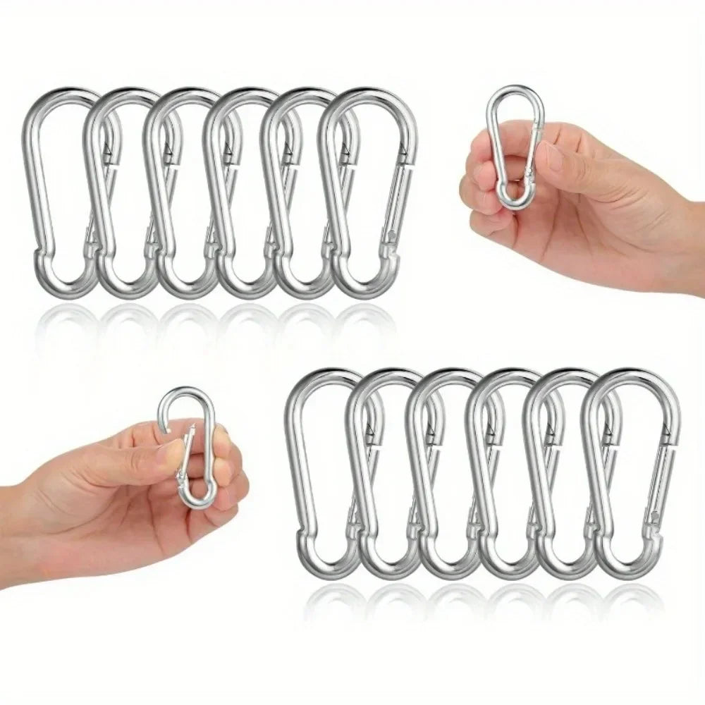 12-Pack Stainless Steel Carabiner Set | 6x60mm, 180kg Capacity