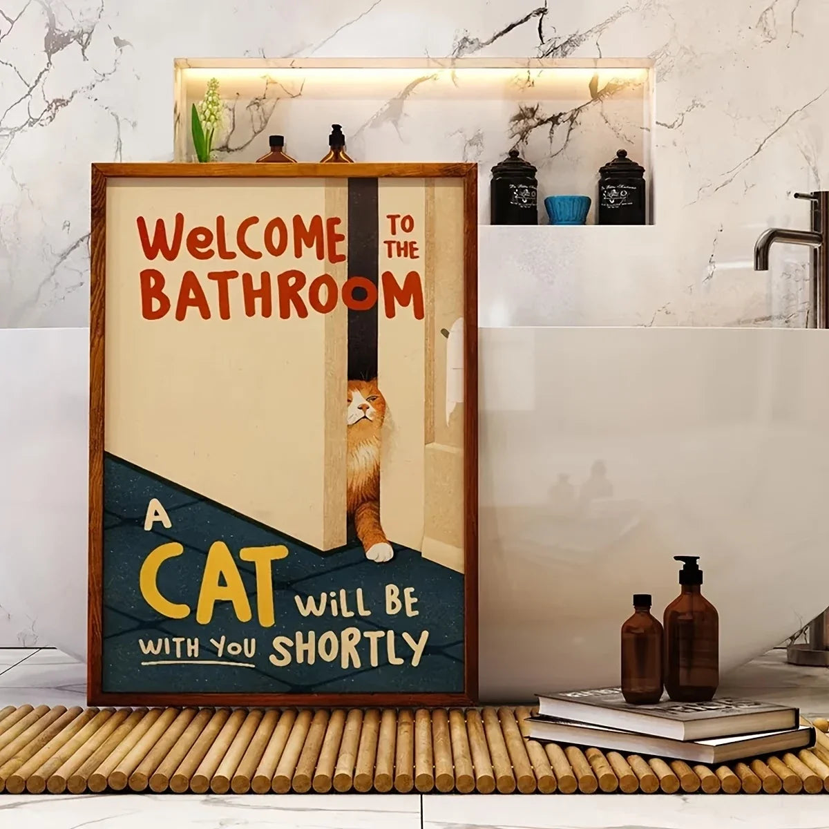 "The Cat Will Be Here Soon" Funny Cat Canvas Wall Art