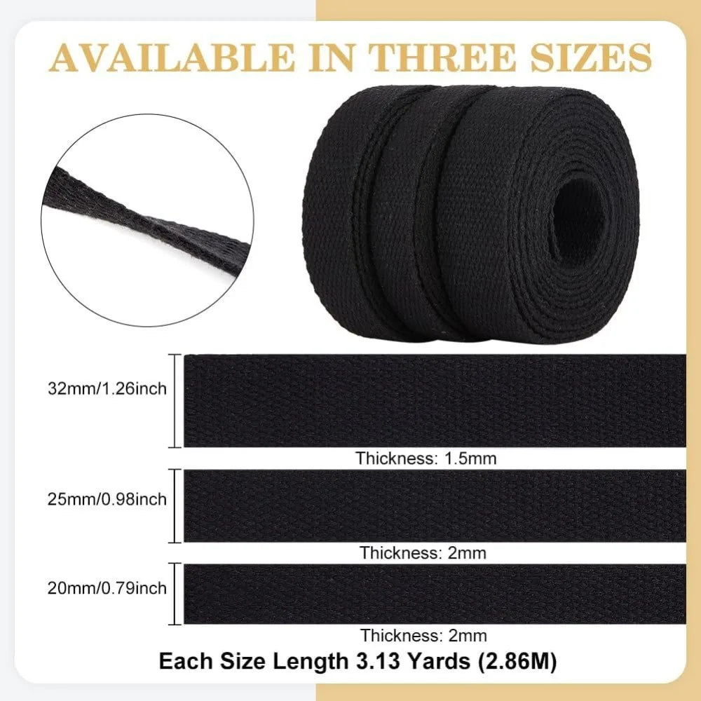 3 Rolls Herringbone Twill Webbing Tape – 3/4, 1 & 1-1/4 Inch