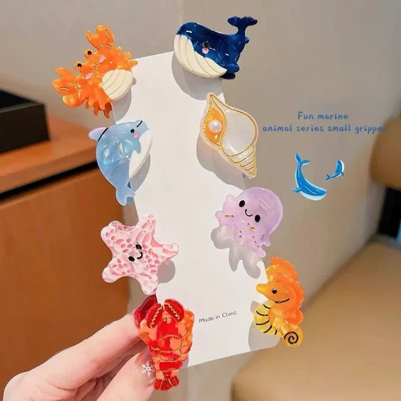 Kids Ocean Cartoon Acetate Hair Clips – Whale Starfish Hairpins