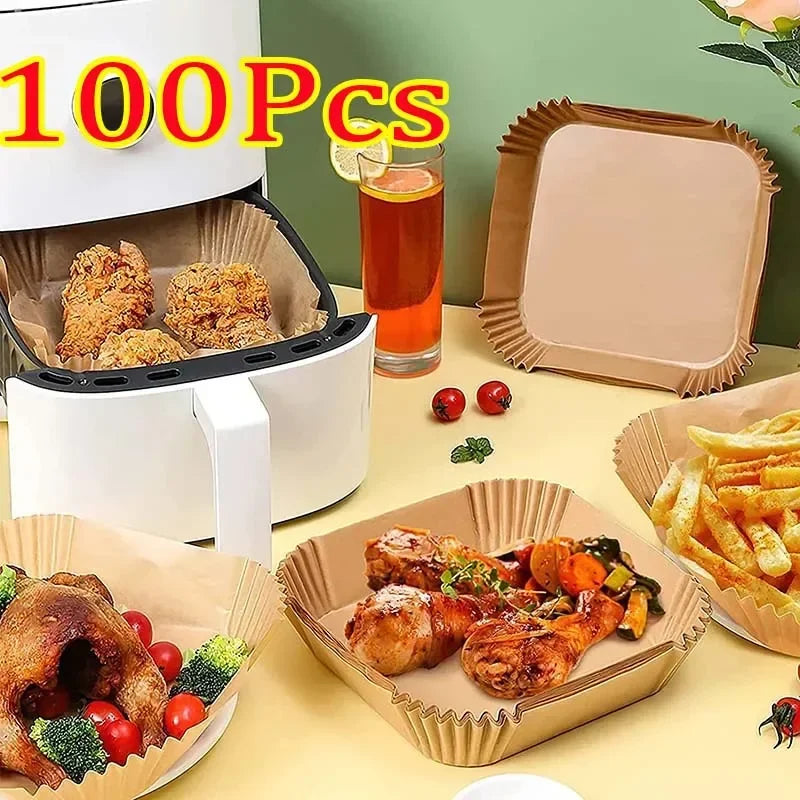 Square Air Fryer Parchment Liners 50/100pcs Non-Stick Disposable