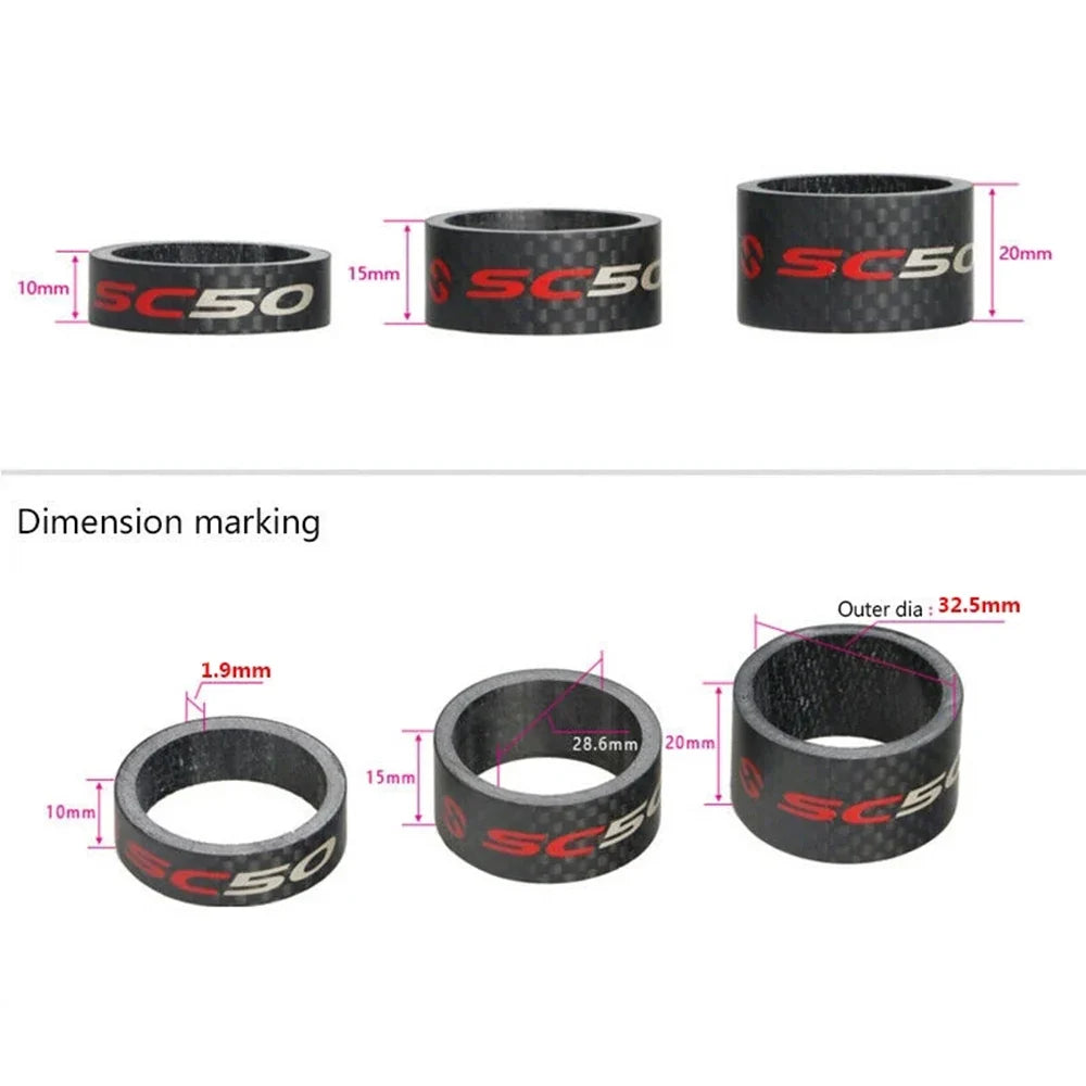 3K Carbon Fiber Headset Spacers 10/15/20mm – 1-1/8" Bike