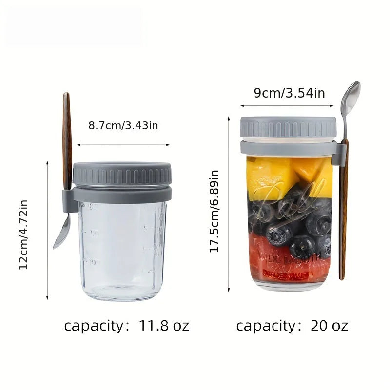 KEMORELA Overnight Oats Glass Cup with Spoon | Mason Tumbler