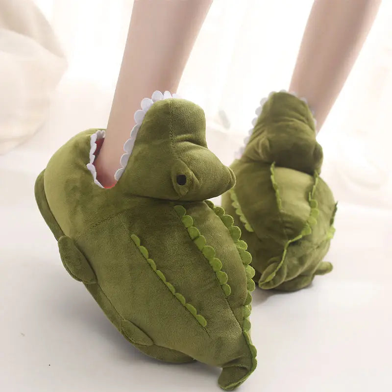 Women's Fuzzy Crocodile Plush Slippers | Slip-On Loafers Sz 5–10