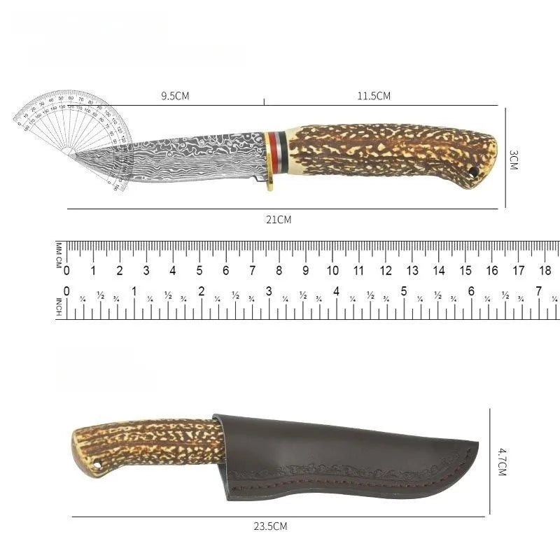 Fixed Blade Outdoor Knife – Bone Handle, Damascus, 58–60HRC D3