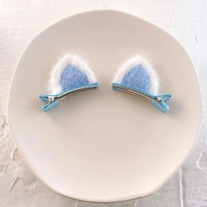 2PCS Plush Cat Ear Hair Clips – Korean Style Girls Accessory