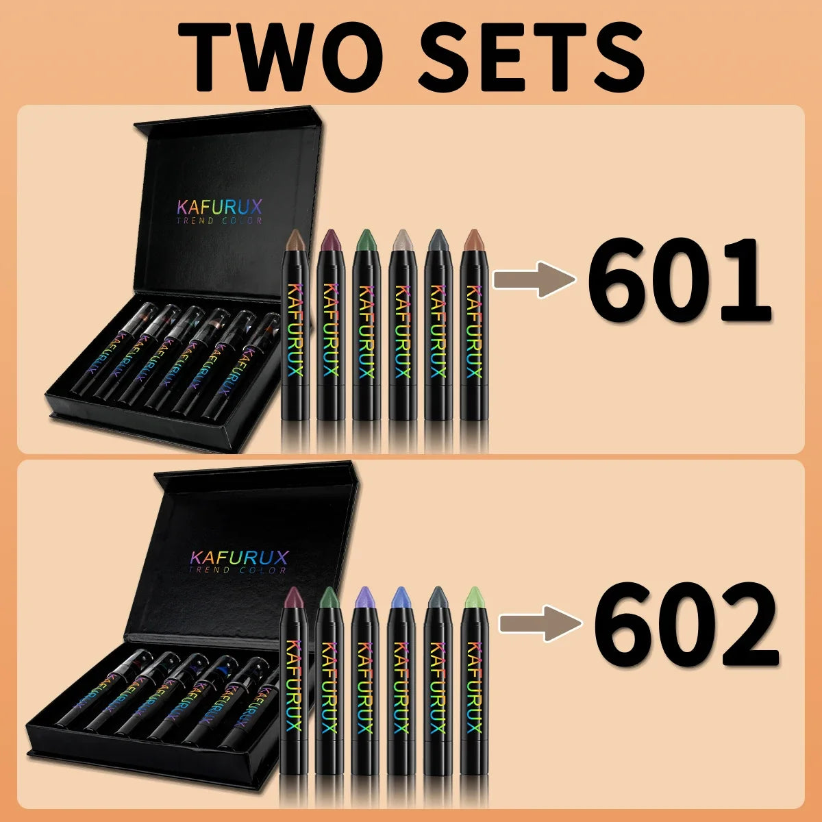 KAFURUX 6pc Metallic Glitter Eyeshadow Pencil Set | Shimmer Liner