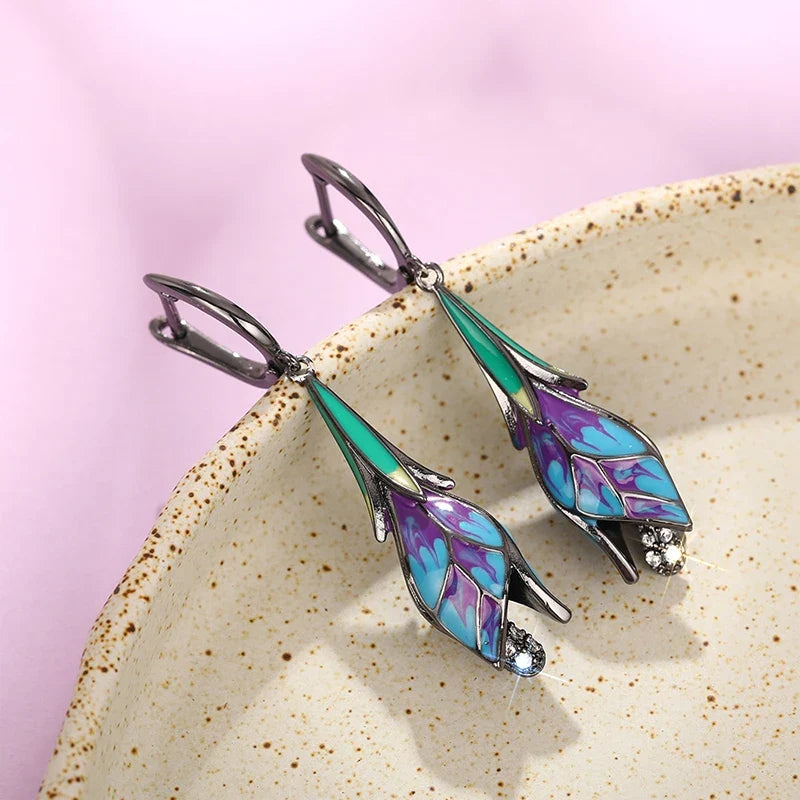 Huitan Black Tulip Flower Dangle Earrings | Women's Jewelry