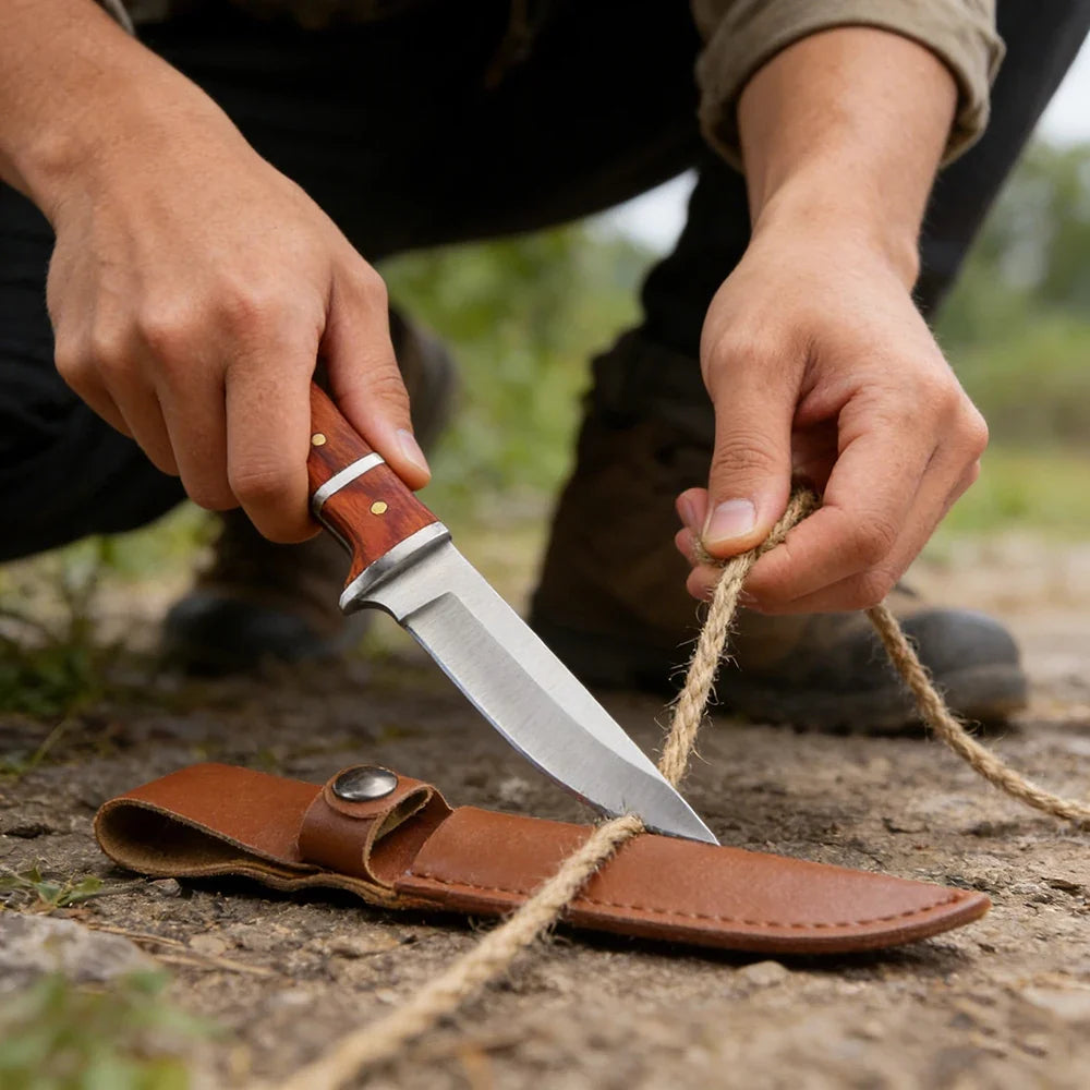 3-Inch Stainless Steel Outdoor Knife – Wood Handle EDC Sheath