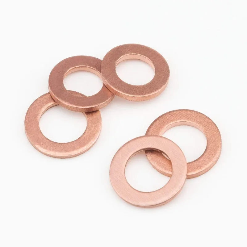 Copper Washer Gasket Kit 50–120 Pcs | M4–M14 Flat Ring Seals