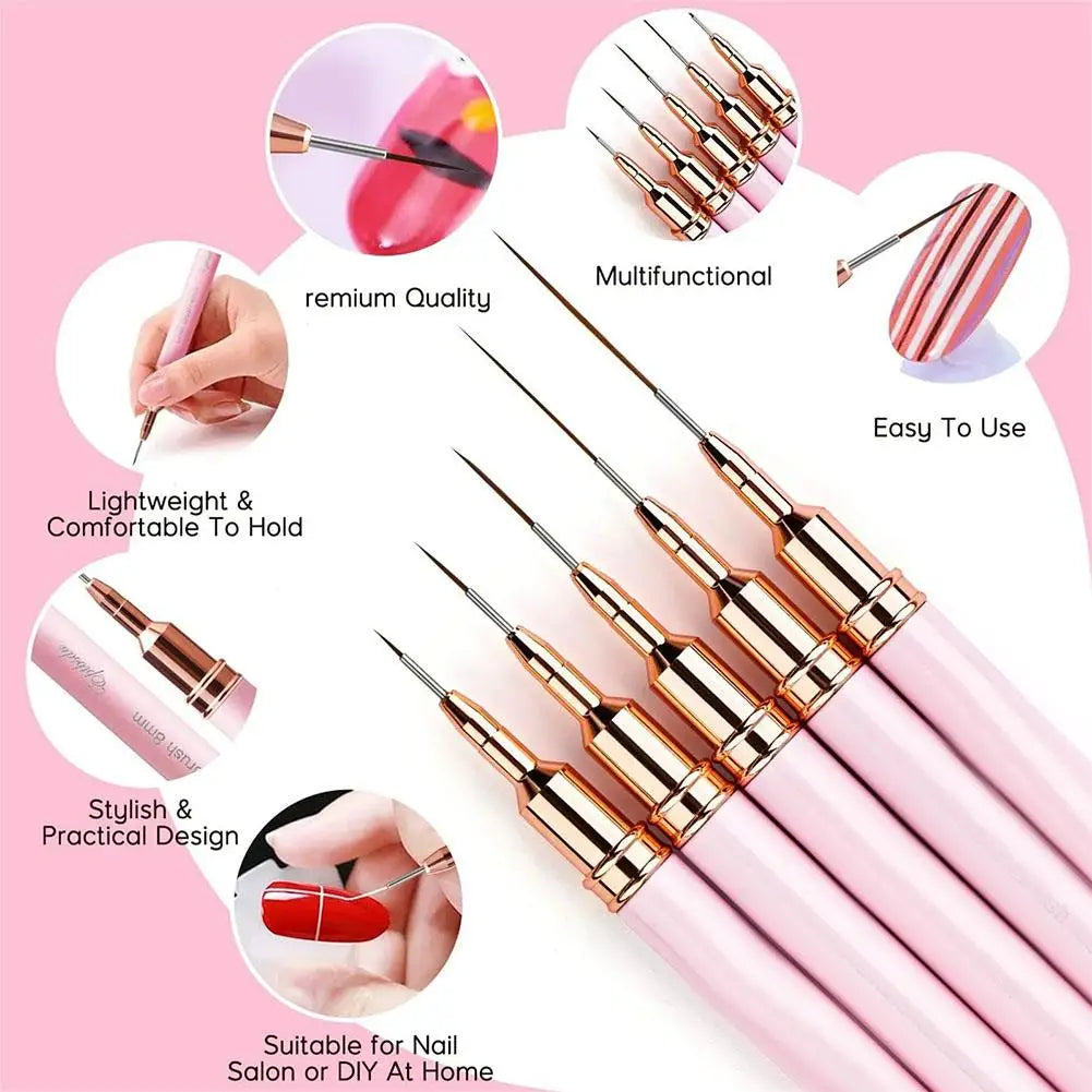 5-Piece Nail Art Liner Brush Set – UV Gel & Detail Painting