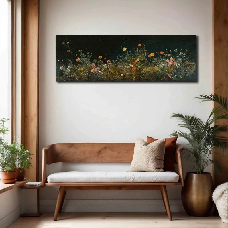 Wildflowers at Night Canvas Wall Art | Moody Dark Floral Print