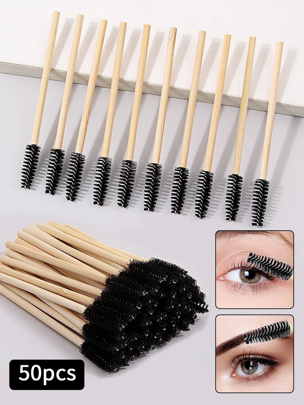 50-Pack Bamboo Mascara Wands & Eyelash Extension Brushes