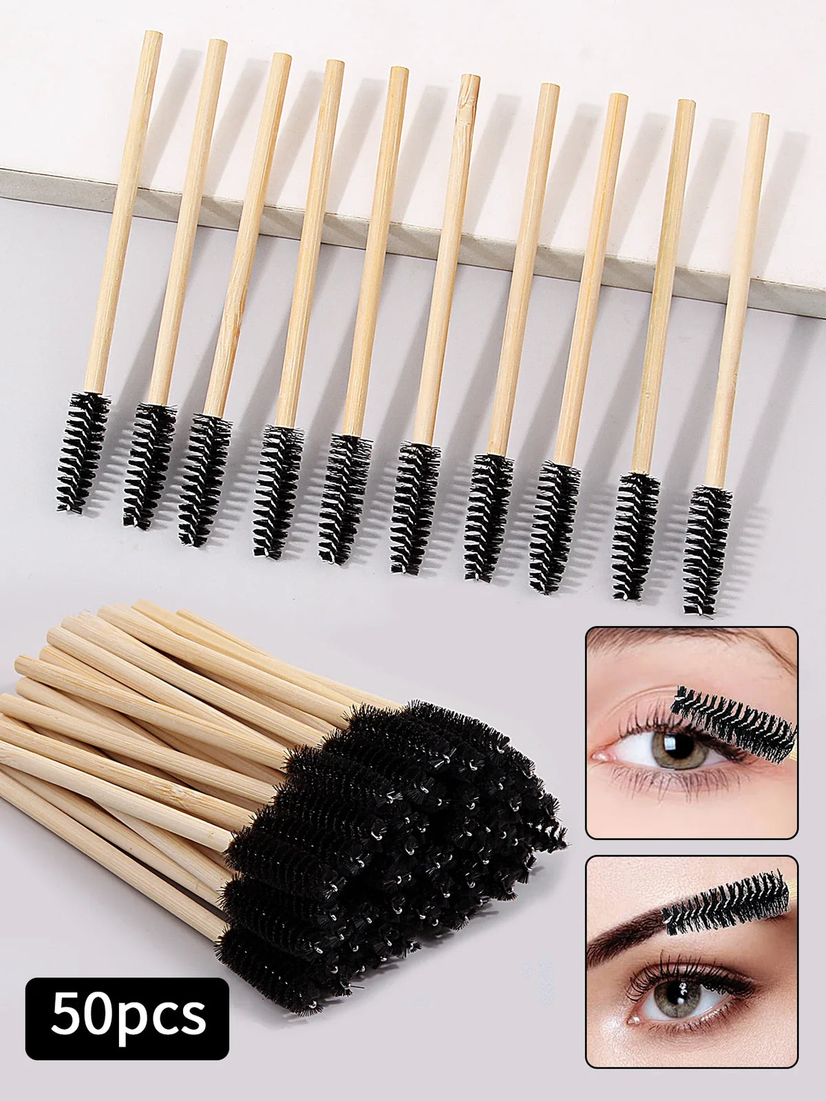 50-Pack Bamboo Mascara Wands & Eyelash Extension Brushes
