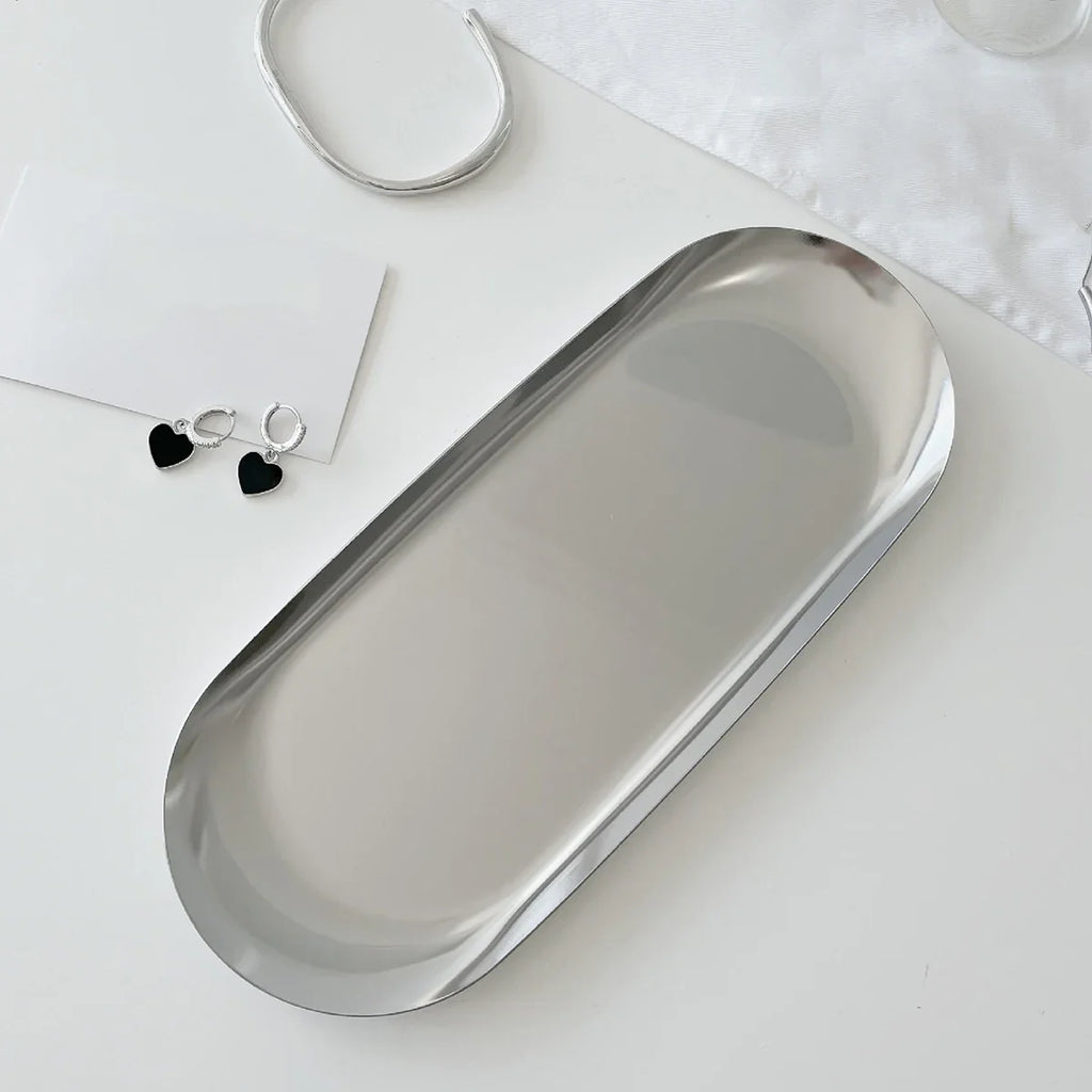 Silver Stainless Steel Cosmetic Jewelry Storage Tray