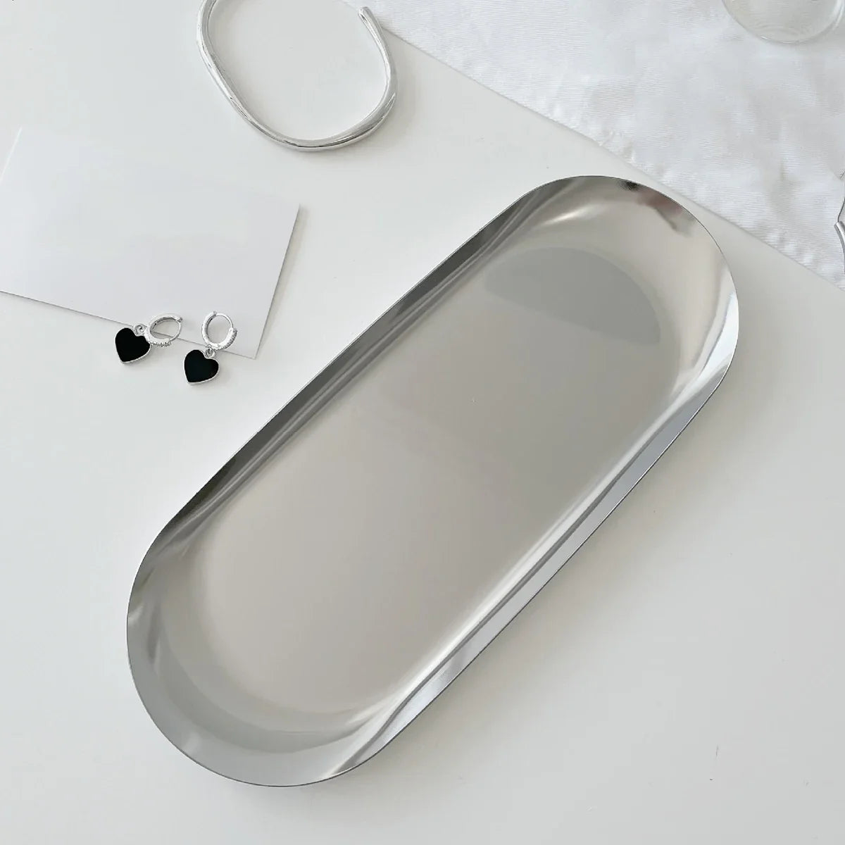 Silver Stainless Steel Cosmetic Jewelry Storage Tray