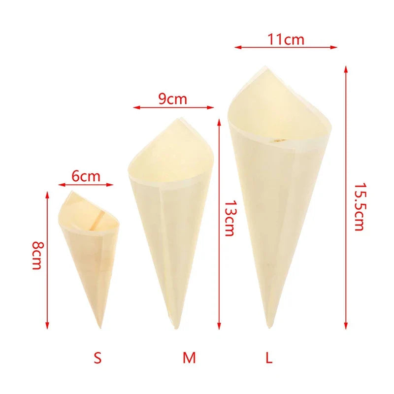 50 Pcs Disposable Wood Appetizer Cones for Party & Ice Cream