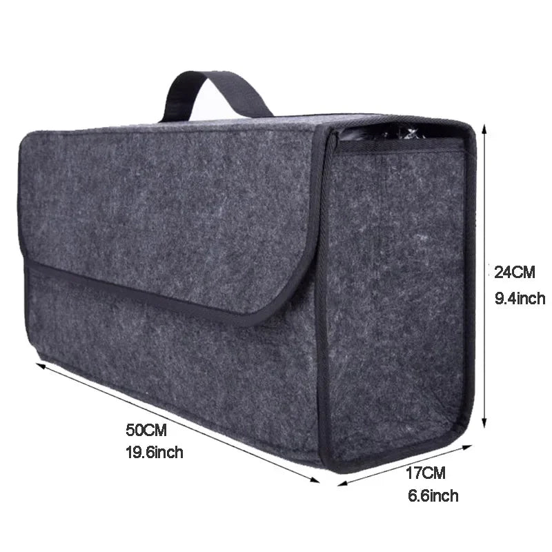 Gray Felt Car Trunk Organizer – Anti-Slip Compartment Box