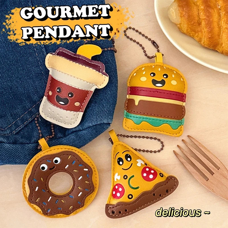 Cute Food Doll PU Leather Keychain Bag Charm Pendant