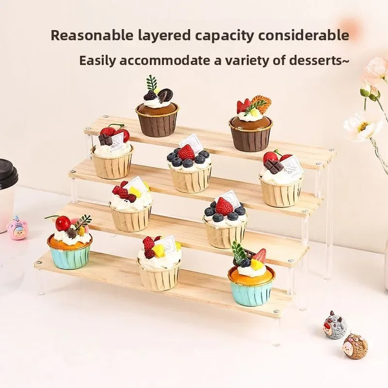 Wooden Ladder Display Stand – 2–5 Tier Acrylic Shelf Rack