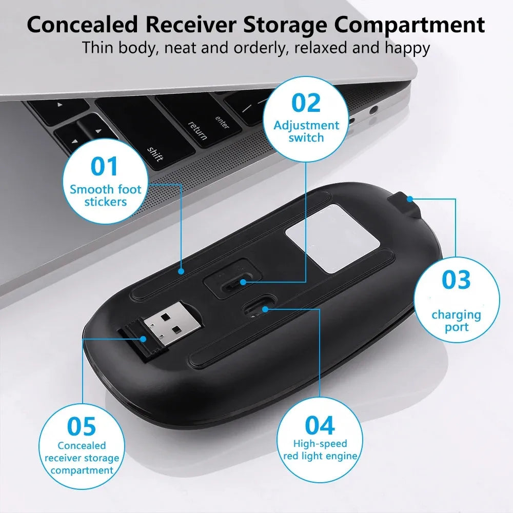 Wireless Mouse Bluetooth-compatible 2 4GHz Dual Modes Rechargeable