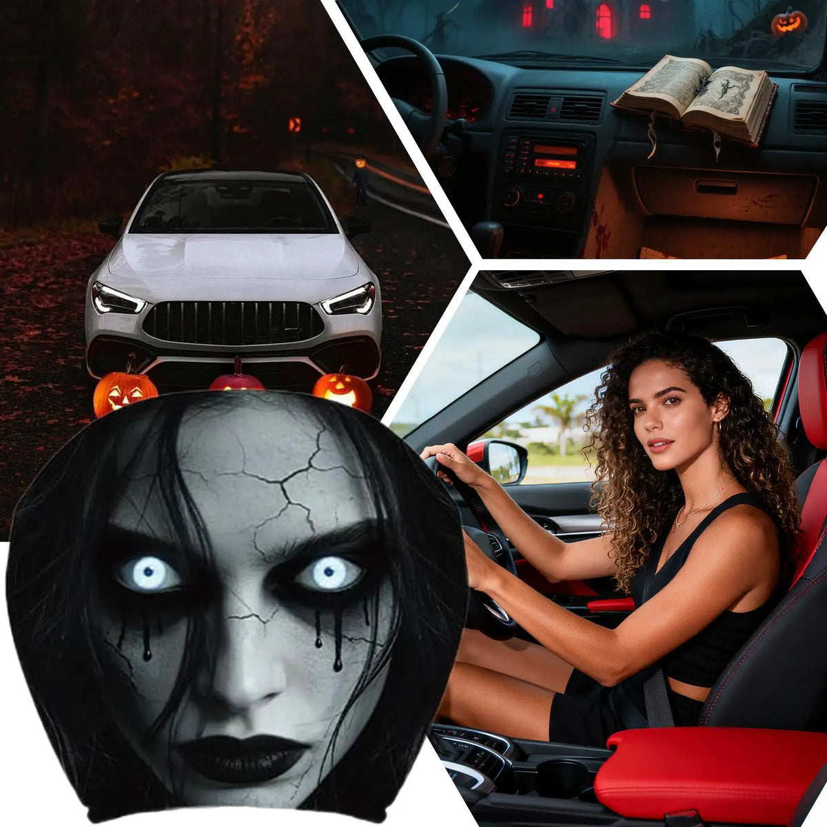 Halloween Ghost Car Headrest Covers – 2-Piece Spooky Set