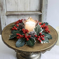 Christmas Candlestick Wreath Red Fruit Artificial Flowers Candle Ring