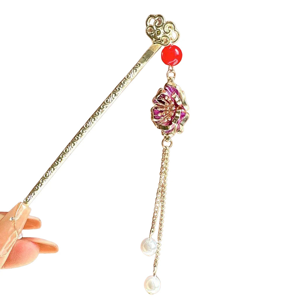 Metal Butterfly Hair Sticks with Pearl Tassel | Hanfu Style