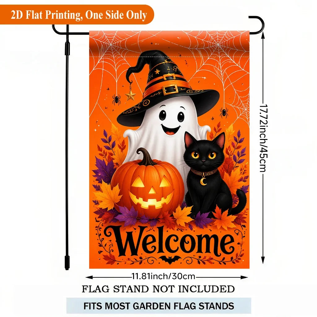 1 Halloween Pumpkin Black Cat Design Single-sided Garden Flag