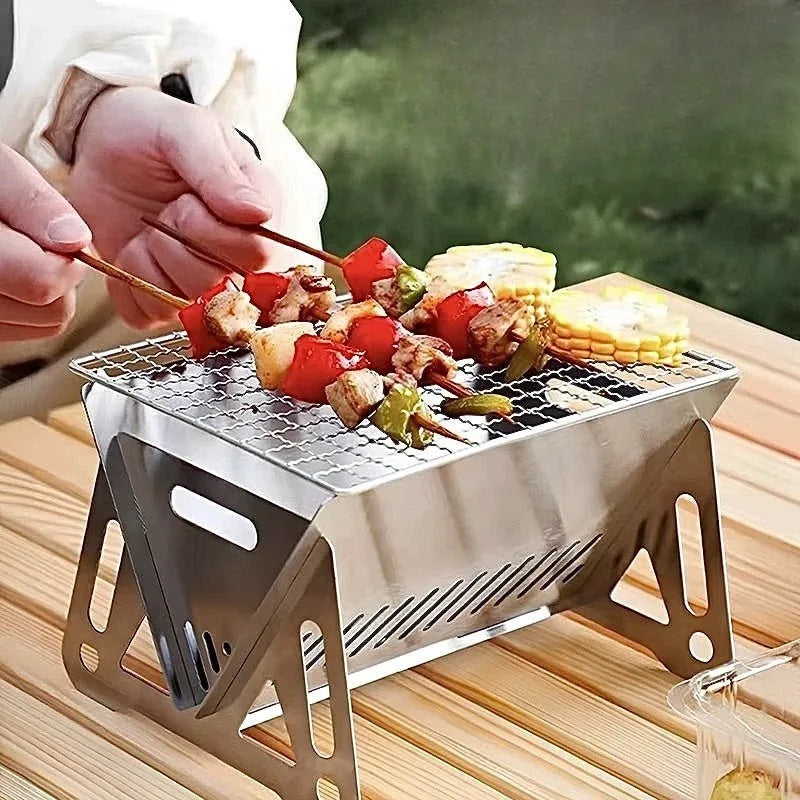 Portable Folding Stainless Steel BBQ Grill Rack – Outdoor Use