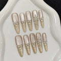Press On Nails Glitter Gold Cat Eye Long Oval | 10pc Set