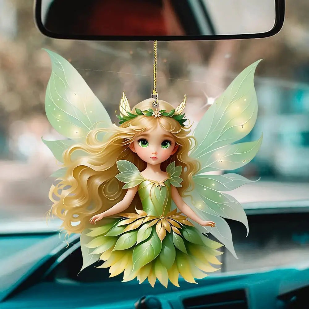 2D Acrylic Green Elf Pendant Flower Fairy Charms Small Fresh Car