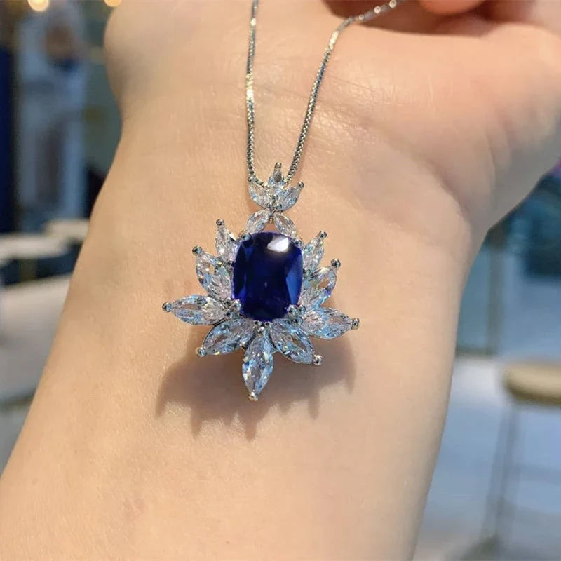 Huitan Blue & Red CZ Pendant Necklace – Bridal Wedding Jewelry