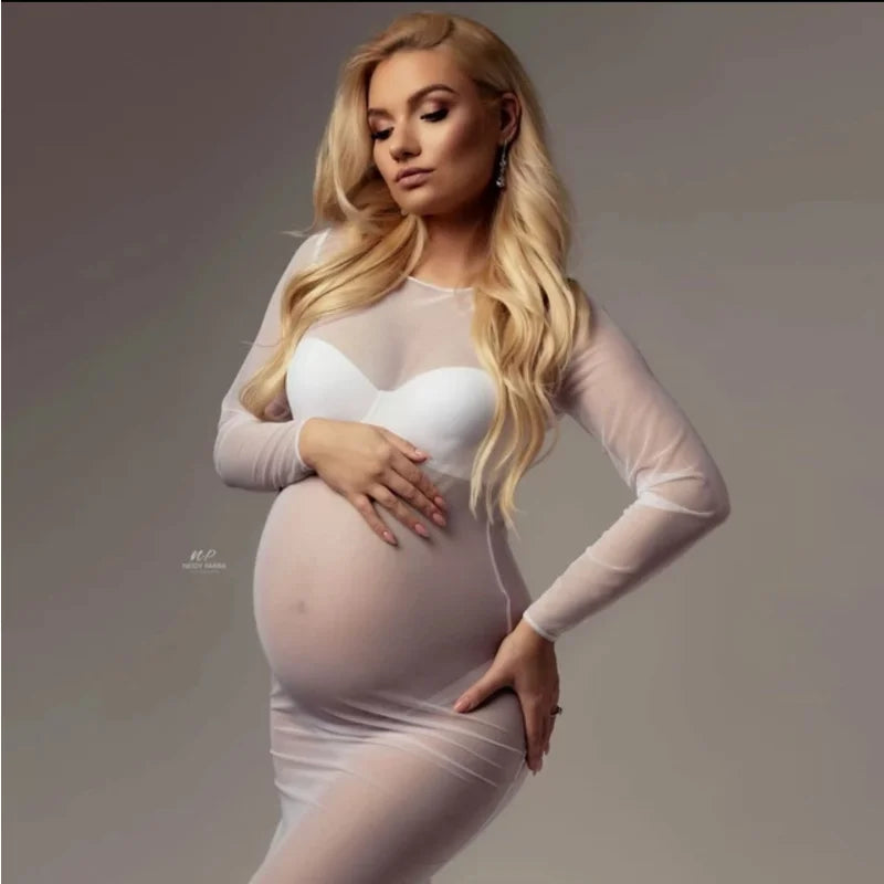 Tulle Maternity Bodysuit Dress | Long Sleeve Mesh Photo Shoot