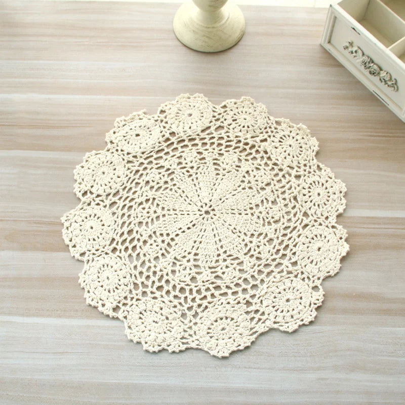 Round Hand Crocheted Doily Vintage Cup Mat Cotton Crochet Table Place