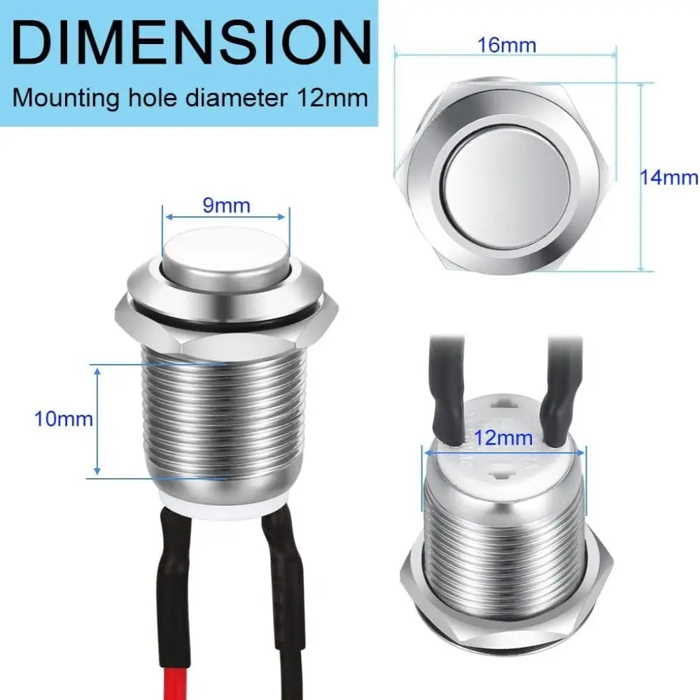 12mm Waterproof Latching Push Button Switch – Stainless Steel