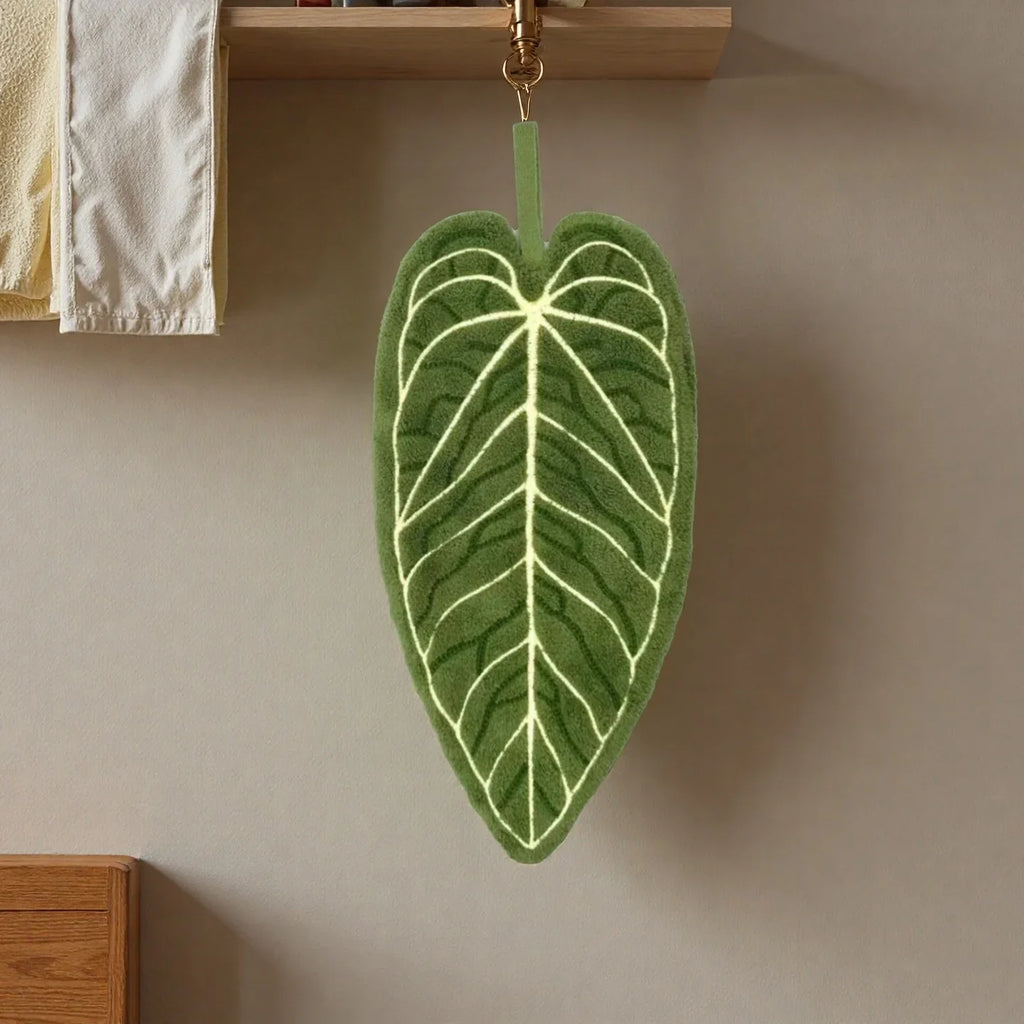 Ultra-Absorbent Quick-Dry Tropical Leaf Hand Towel w/ Loop