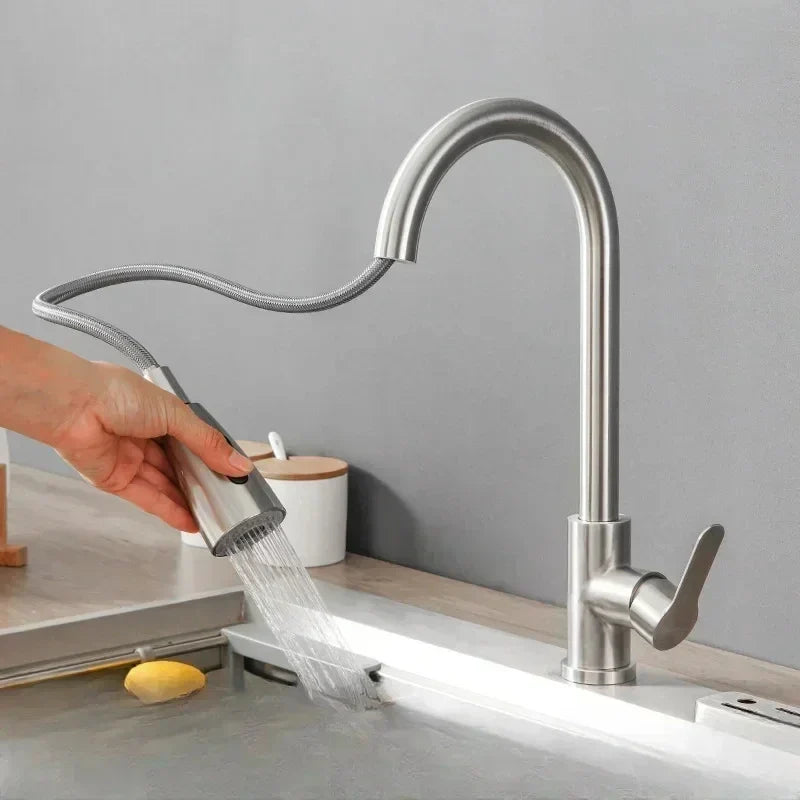 Pull-Out Kitchen Faucet Single Hole | Chrome & Black Mixer Tap