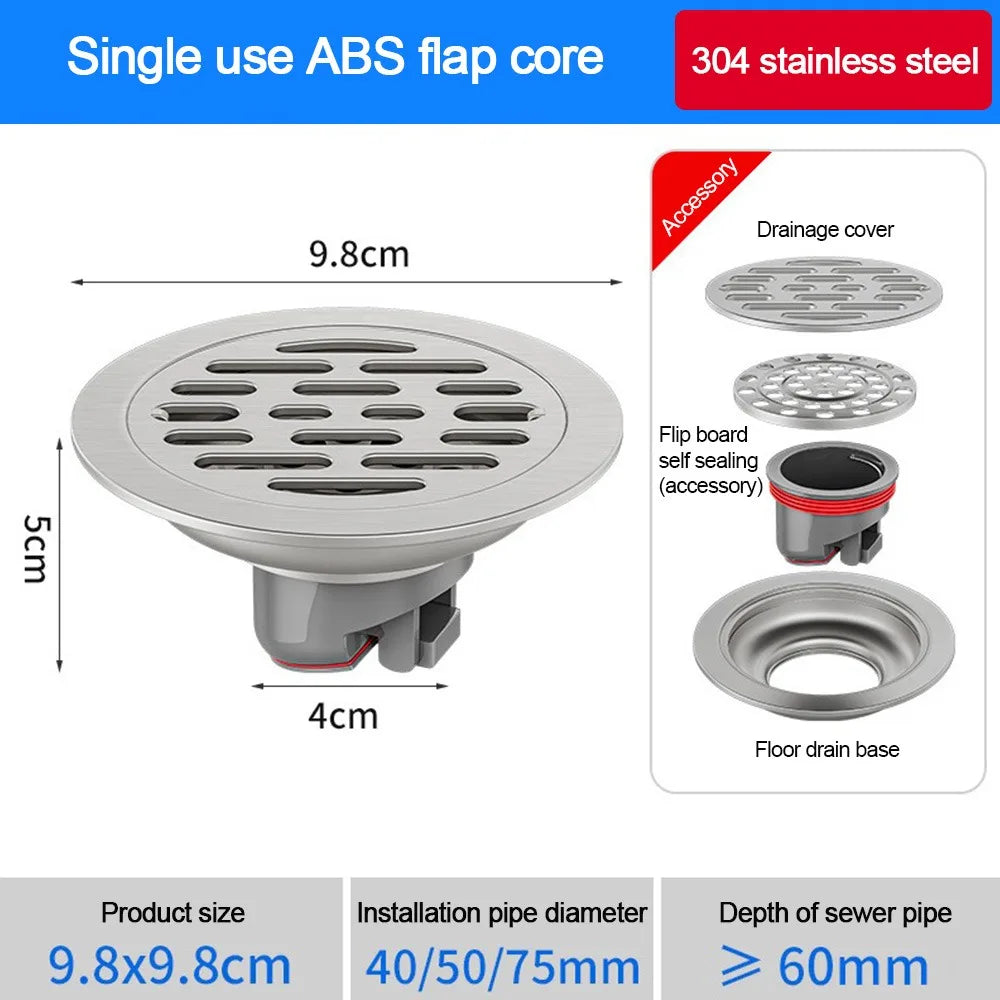 Grid Grate Cover Shower Floor Drain 304 Stainless Steel Round Sink
