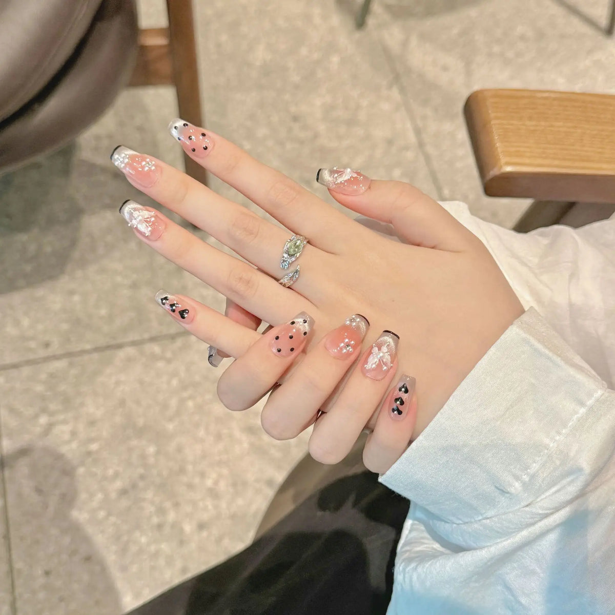Handmade Press-On Nails Fairy Butterfly French Cat Eye | 10pcs