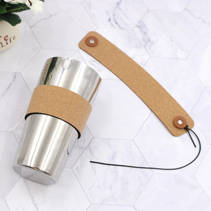 Foldable Primary Cork Leather Cup Sleeve Pattern Iced Coffee