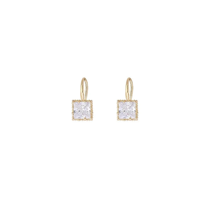 Square Crystal Drop Earrings – Gold Plated Fish Hook Women