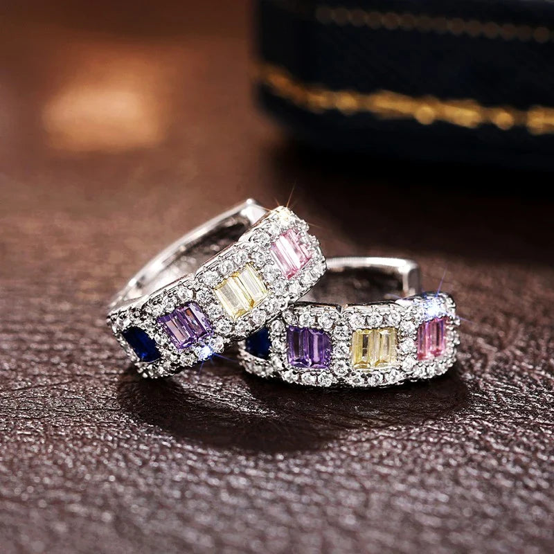Huitan Colored CZ Hoop Earrings – Women's Fashion Circle Jewelry
