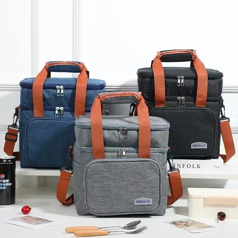 Large Capacity Square Insulated Lunch Box Thermal Bag Portable